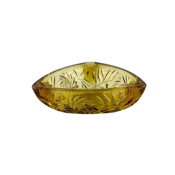 Amber Triangular Glass Ashtray 3 Rests Starburst Attributed to Hazel Atlas - Picture 3 of 16